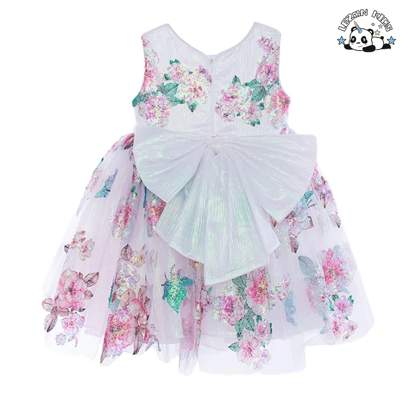 LEZONKIDS - Vestido de Princesa Floral de Tule Inchado Personalizável para Aniversário das Meninas, Vestidos com Lantejoulas para o Verão